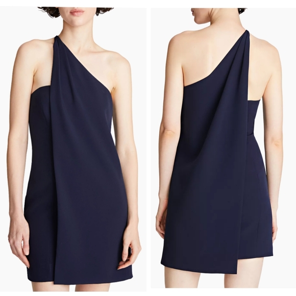 Halston Kalia one shoulder asymmetrical draped dress navy - Picture 1 of 10